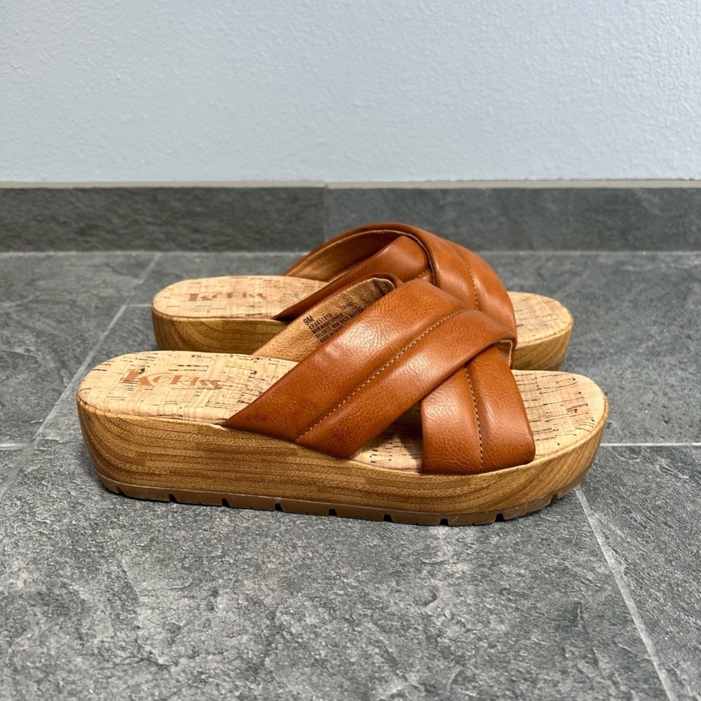 Korks Faithe Brown Platform Wedge Slides Sandals - image 3